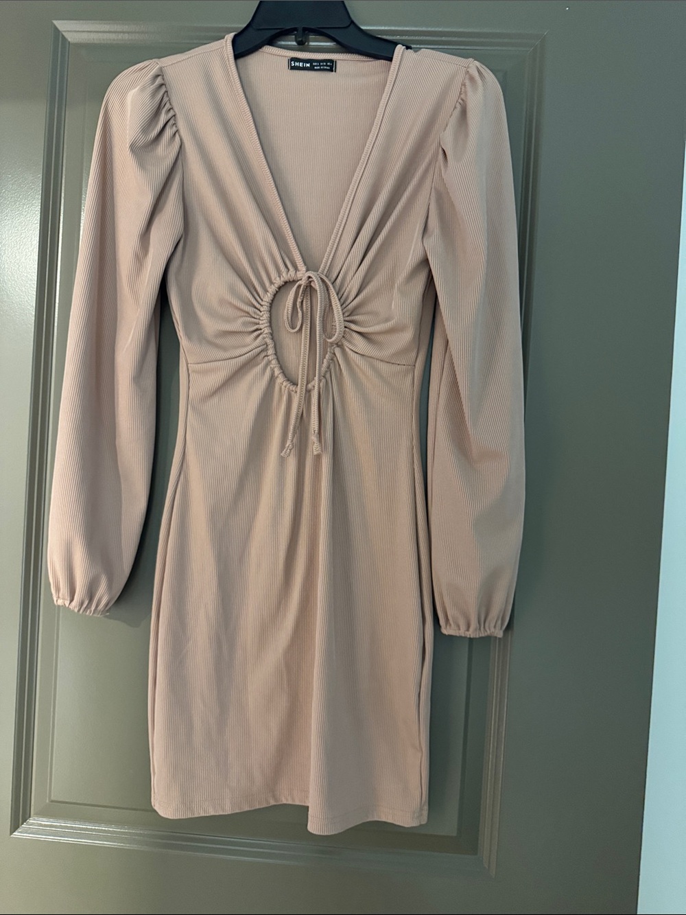 SHEIN Blush Pink Drawstring Ruched Long Sleeve Mini Dress